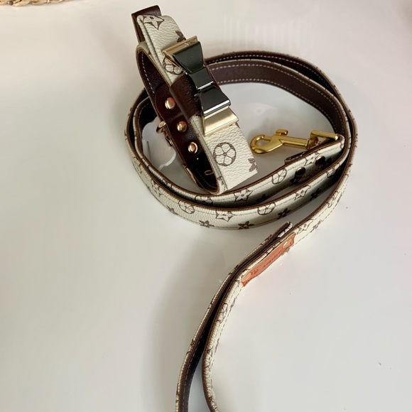 Luxury bow tie pu leather dog collar with leash - Picture 12 of 13